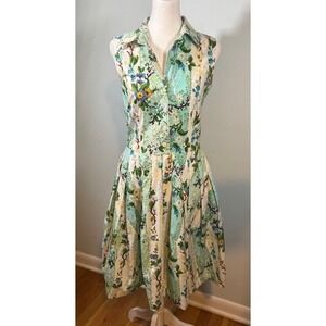 Samantha Sung Audrey Floral Hand Printed Dress Size 4 Bali Botanical Cottagecore